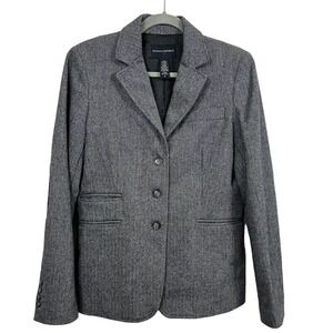 Banana Republic Jacket Womens 8 Gray Wool Herringbone Old Money Academia Blazer